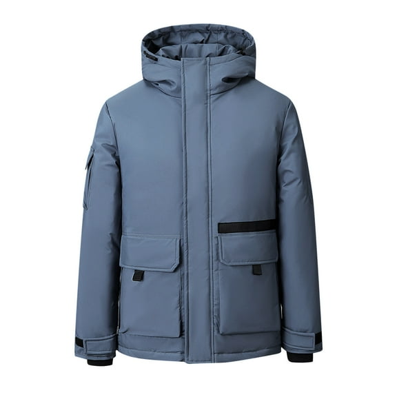 Herrnalise New Men's Fashion Hooded Down Jacket Outdoor Overalls With Large Pockets Short Casual Down Jacket For Men And Women Long Sleeve Hooded Casual Outwear & Jackets Blue