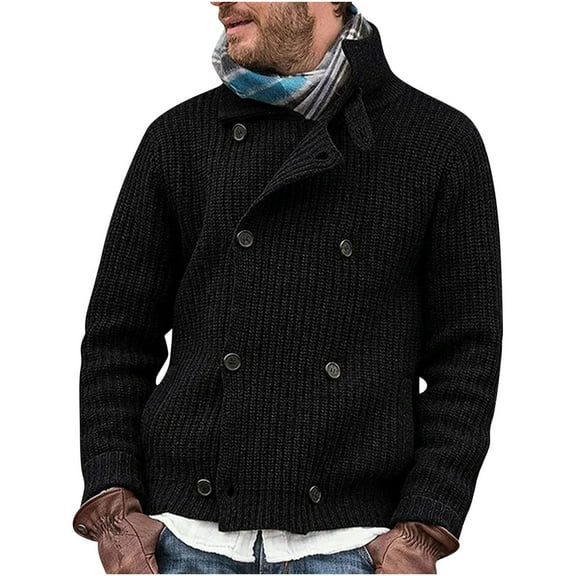 Herrnalise New Men's New Casual Knit Cardigan Fashion Sweater Jacket Long Sleeve Hoodless Casual Outwear & Jackets Black