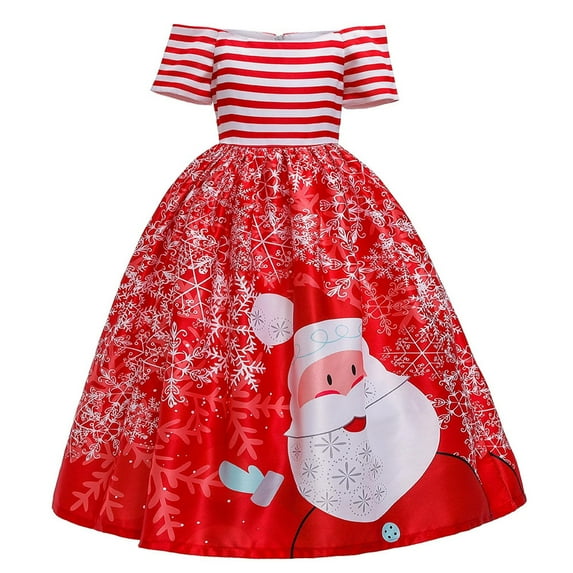 SDJMa New Year Girls Christmas Princess Long Dress European And American Children's Multiple Styles Printing Theme Party Dress