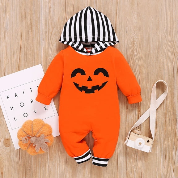 Herrnalise Newborn Baby Boys Girls Halloween Pumpkin Striped Hoodie Romper Jumpsuits Sales !