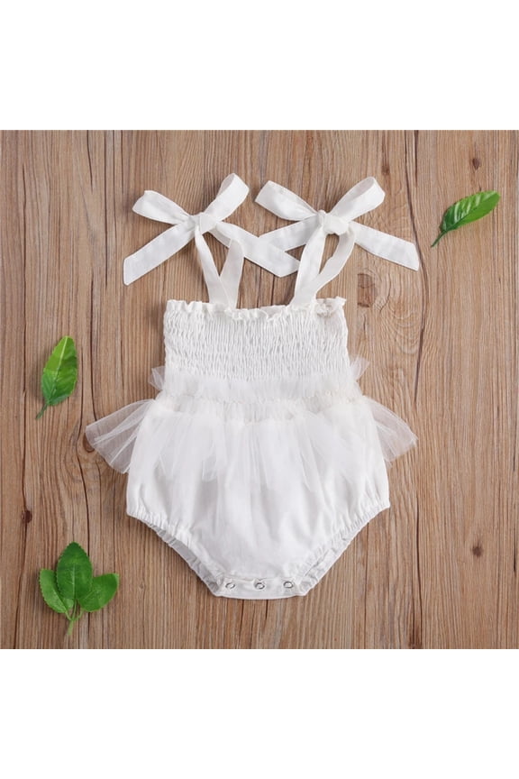 Newborn Baby Girls Solid Strap Bow One-Piece Swimsuit Bathing Beach Swimwear