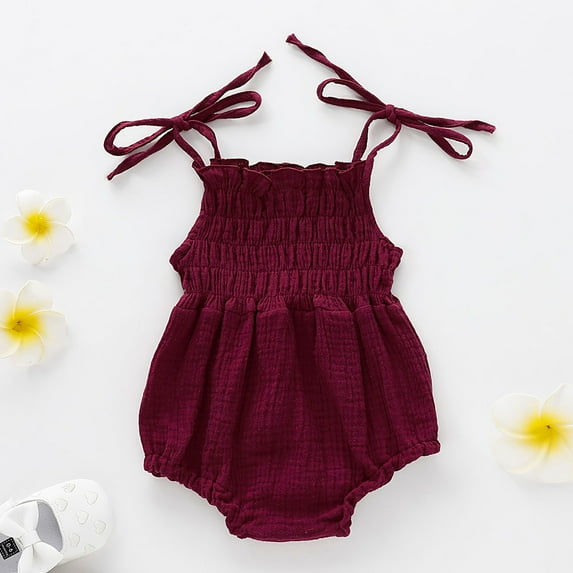 Herrnalise Newborn Baby Toddler Girls Jumpsuit Double-layer Cotton Crepe Lace-up One-piece Romper Discount