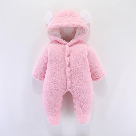 Herrnalise Newborn Baby Winter Girls Boys Clothes Warm Animal Bear Ears Overall Rompers Hooded Jumpsuit Clearance