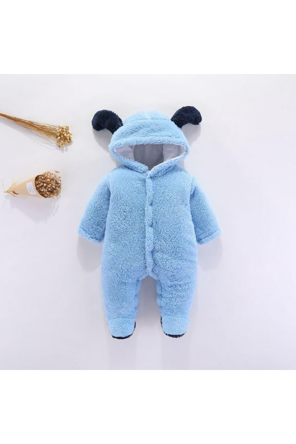 Newborn Baby Winter Girls Boys Clothes Warm Animal Bear Ears Overall Rompers Hooded Jumpsuit Sales !
