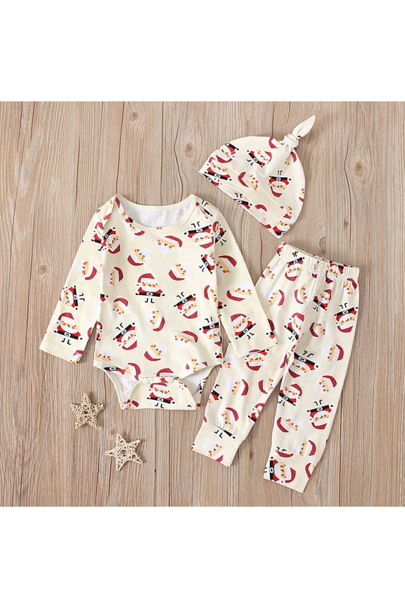 Newborn Infant Baby Boys Girls Christmas Santa Cartoon Romper+Pants+Hat Outfits
