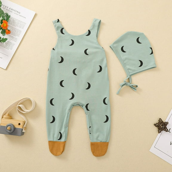 Herrnalise Newborn Infant Baby Girls Boys Dotted Moon Print Jumpsuit Romper+Hat Sets