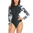 thumbnail image 1 of Herrnalise One Piece Bathing Suit for Women Long Sleeve Swimsuit Zipper Floral Printed Surfing Swimwear White, 1 of 5