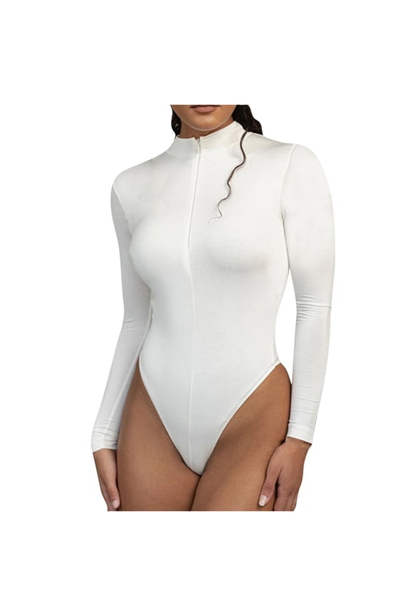 Holloyiver One Piece Body Shaper for Women Firm Tummy Compression Bodysuit Shaper with Butt Lifter Long Sleeved Solid Light Velvet Trendy Square Neck Tight Fitting Cutout Jumpsuit White