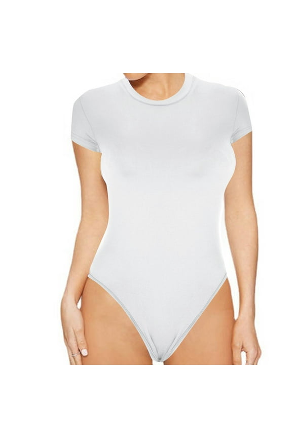 One Piece Body Shaper for Women Firm Tummy Compression Bodysuit Shaper with Butt Lifter Trendy CasualRound Neck Solid Color Erogenous Slim Fit Short Sleeve T-Shirt White