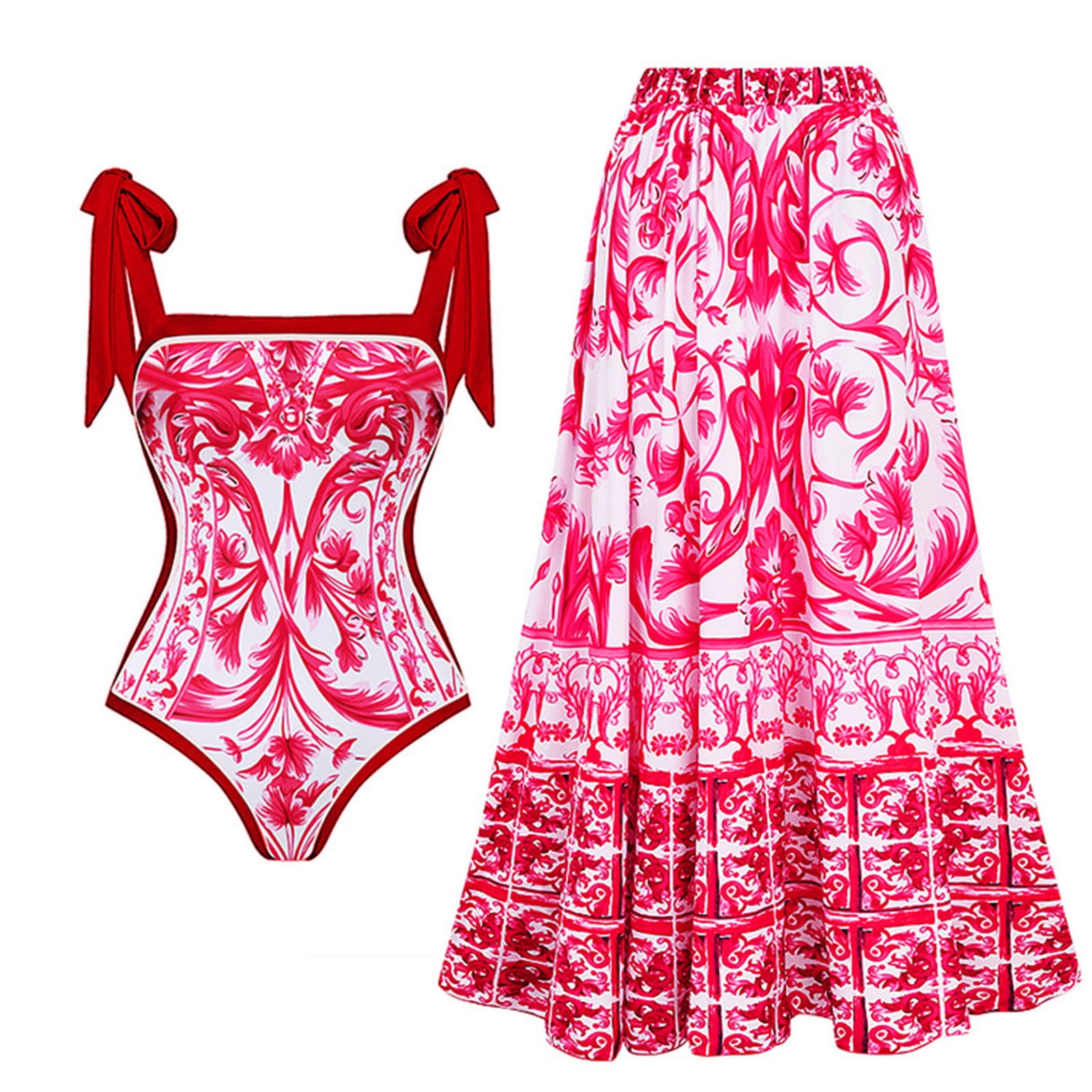 Herrnalise One Piece Swimsuit for Women with Matching Swim Long Skirt — free download