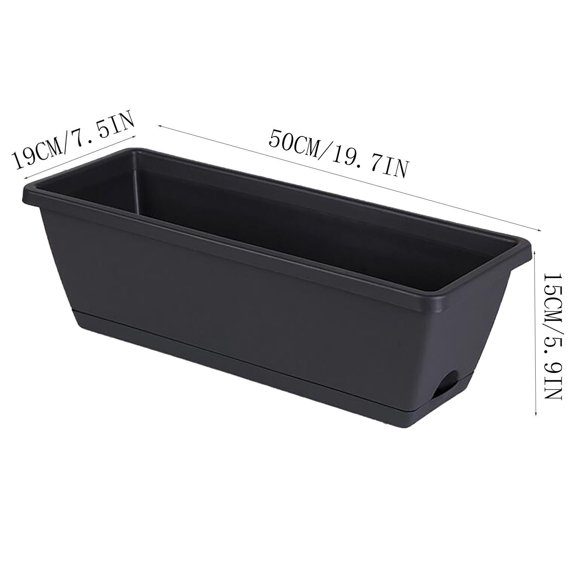 Herrnalise Outdoor Decoration Garden Vegetable Planting Pot Plastic Flower Pot Balcony Vegetable Planting Trough,19.69" Planter with Drainage Tray for Outdoor Indoor Patio Home Decor,Black