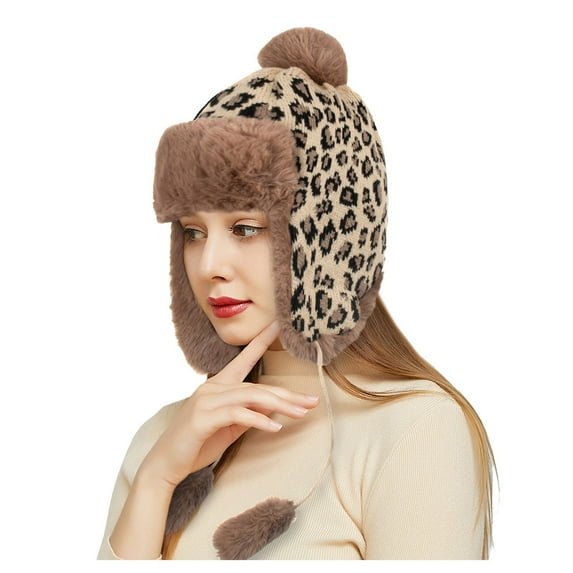 Herrnalise Outdoor Leopard Winter Warm Ear Protection Hat knitted Woolen Hat