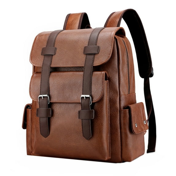 Herrnalise PU Leather Backpack for Men & Women Travel Laptop Backpack College Vintage Dark Brown Backpack with USB Charging Port 15.6 Inch