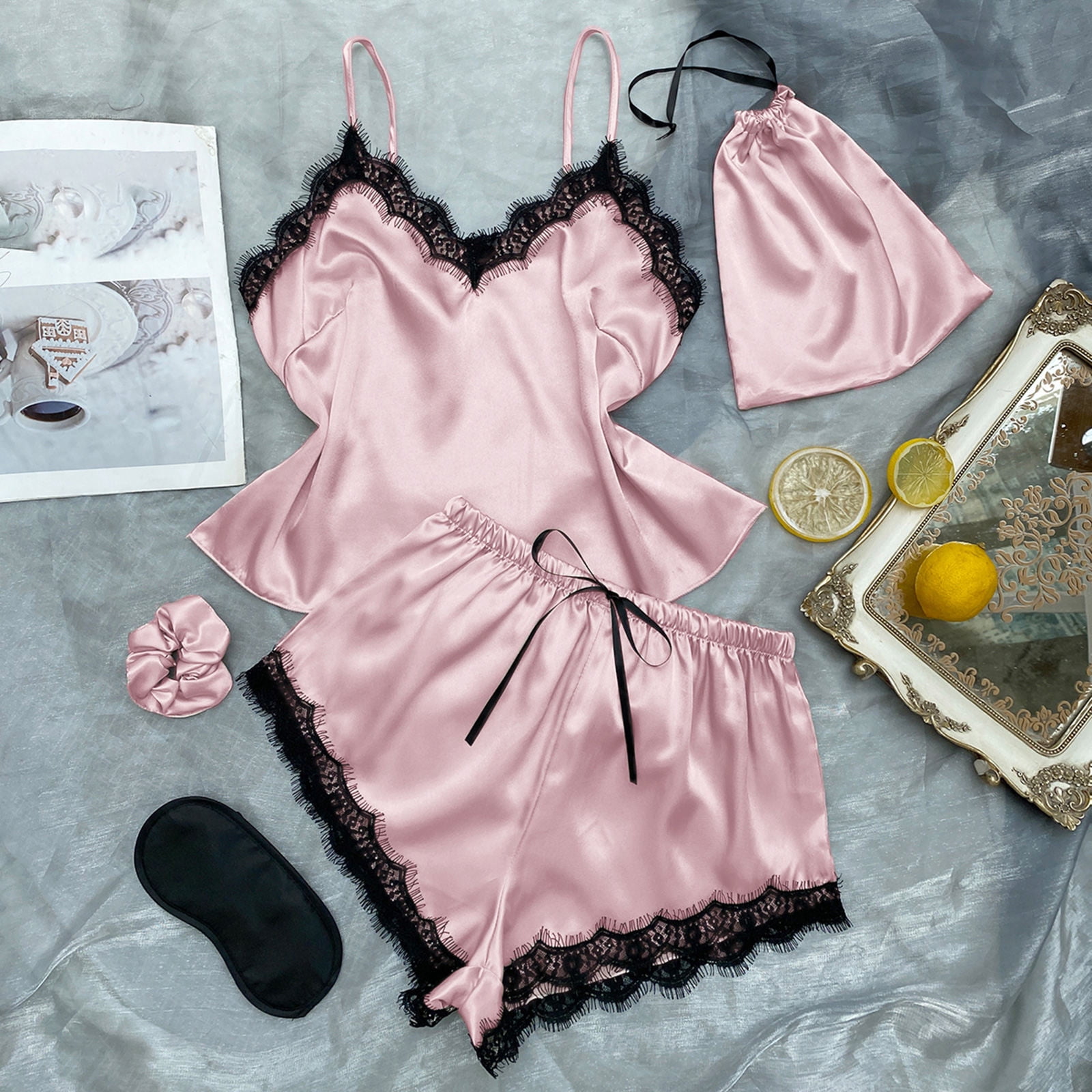  STJDM Nightgown,Women Pajamas Set Sling Trousers 2PCS Faux Silk  Lace Summer Sleepwear Halter Satin Homewear M color01 : Clothing, Shoes &  Jewelry