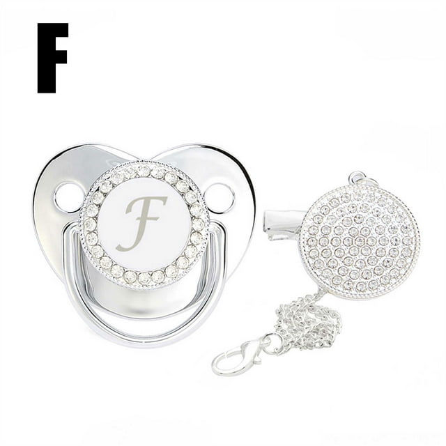 Herrnalise Personalized Bling Pacifier,Silver Baby Pacifier Clip with Initial Letter,Newborn Customized Name Pacifier Clip Baby Soother,Baby Shower Anniversary Birthday Gifts Clearance
