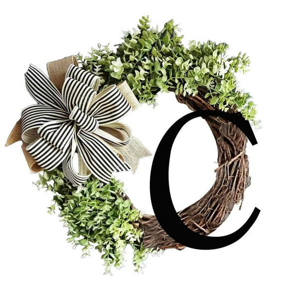 Herrnalise Personalized Last Name Year Round Front Door Wreath with Bow,Welcome Signs Creative Letter Farmhouse Wreath Decorative Hanging Plaques for Home All Seasons Outside Decor Gift C