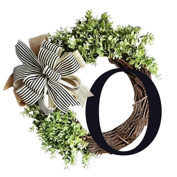Herrnalise Personalized Last Name Year Round Front Door Wreath with Bow,Welcome Signs Creative Letter Farmhouse Wreath Decorative Hanging Plaques for Home All Seasons Outside Decor Gift O