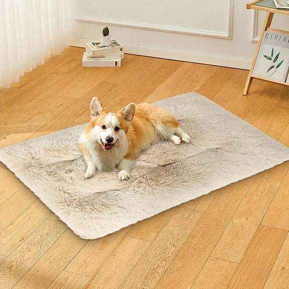 Herrnalise Pet Bed Mat for Cats and Dogs,11.9"×16.9" Comfy Fluffy Faux Fur Long Plush Cushion Bed Anti-Slip Pet Sleeping Mat for Small & Medium Dogs and Cats,Beige