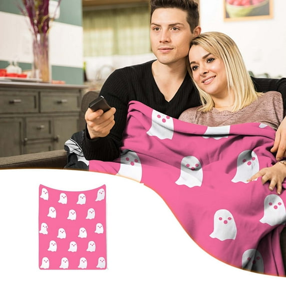 Herrnalise Pink Ghost Blanket,Reversible Super Soft Pink and White Halloween Blanket,Cute Halloween Throw Blanket All Seasons Blankets for Bedroom Living Room Sofa