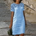thumbnail image 1 of Herrnalise Plus Size Maxi Dresses for Women 2024 Spring/Summer New Round collar Loose Lace Stitching Hollow out Short Sleeve Midi Sun dress Blue, 1 of 6