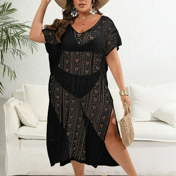 Herrnalise Plus Size Women Cover Ups Crochet Swimsuits Sleeveless Bathing Suit Bikini Hollow Out Coverup Beach Swimwear Gear up for greatness for less