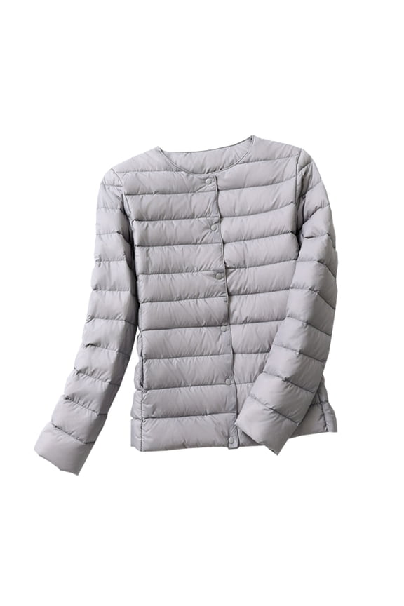 Puffer Jacket Women,Women's Plus Size Solid Color Hoodless Button Up Packable Lightweight Short Down Jackets Winter Bubble Travel Clothes For Gray,4XL