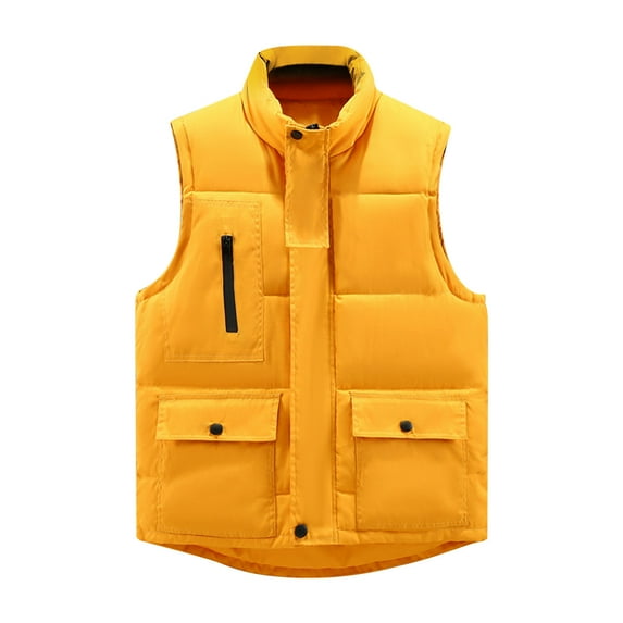 Herrnalise Puffer Vest Women Sleeveless Winter Cropped Outerwear Warm Puffer Lightweight Stand-up Collar Down with Pockets Yellow,XXXXXL