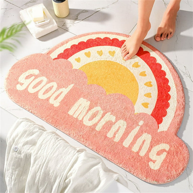 Herrnalise Rainbow Half Circle Imitation Cashmere Bath Mats for the Bathroom Non Slip Cute Soft Colorful Bathroom Rugs Fit for Bathtub Shower and Room