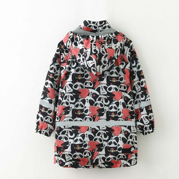 Herrnalise Rainy Season Children's Raincoat Jacket Cute Print Hooded Mid-length Jacket With Pockets Savings