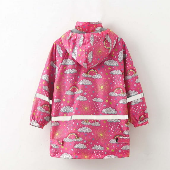 Herrnalise Rainy Season Children's Raincoat Jacket Cute Print Hooded Mid-length Jacket With Pockets,clearance under 5