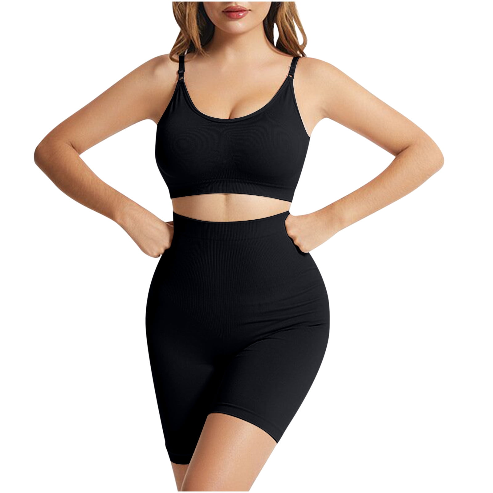 Herrnalise Shapewear for Women Tummy Control Plus Size Large SportsHoop  Free Underwear French Fitness Yoga Gathering Sling BraHigh Waist Boxer Suit  Black 