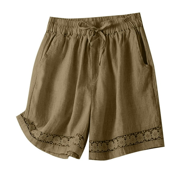 Herrnalise Shorts for Women Summer Leisure Everything Elastic Wide Foot Pants Large Size Thin Style Shorts Biker Shorts for Women Khaki