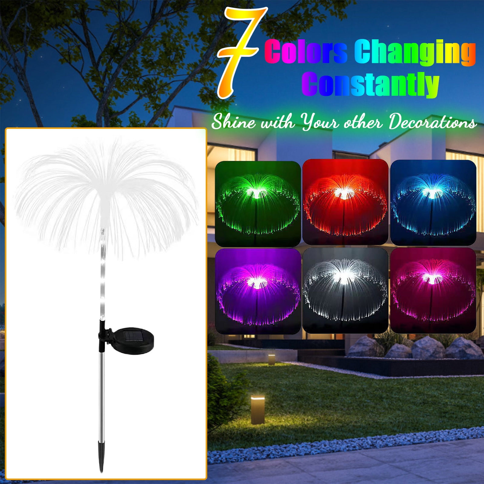 Herrnalise Solar Christmas Decorations Flower Lights Outdoor Garden Waterproof, Solar Yard Lights Decorative, 7 Color Changing Solar Stake Light for Pathway Patio Lawn Xmas Decor