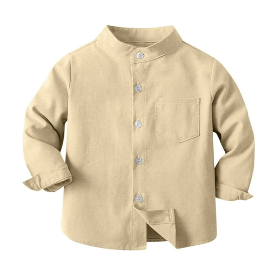 Herrnalise Spring Boys Button Down Shirt Long Sleeve Henley Casual Oxford Cloth Kids Dress Shirts Tees Solid Color Tops with One Pocket for Boys Aged 3-8