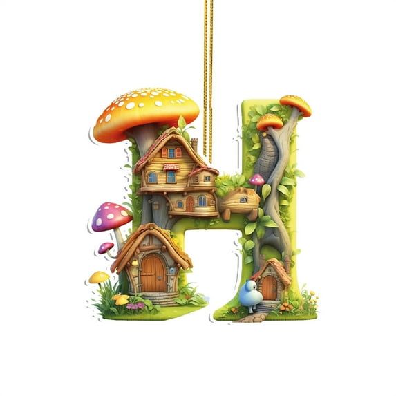 Herrnalise Spring English 26 Letters Mushroom Ornament,Acrylic Personalized 26 Letters Mushroom Hanging Decoration for Car Pendant Home Decor