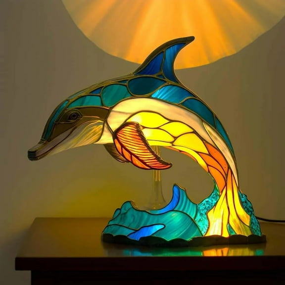 Herrnalise Stained Glass Animal Night Light, Dolphin