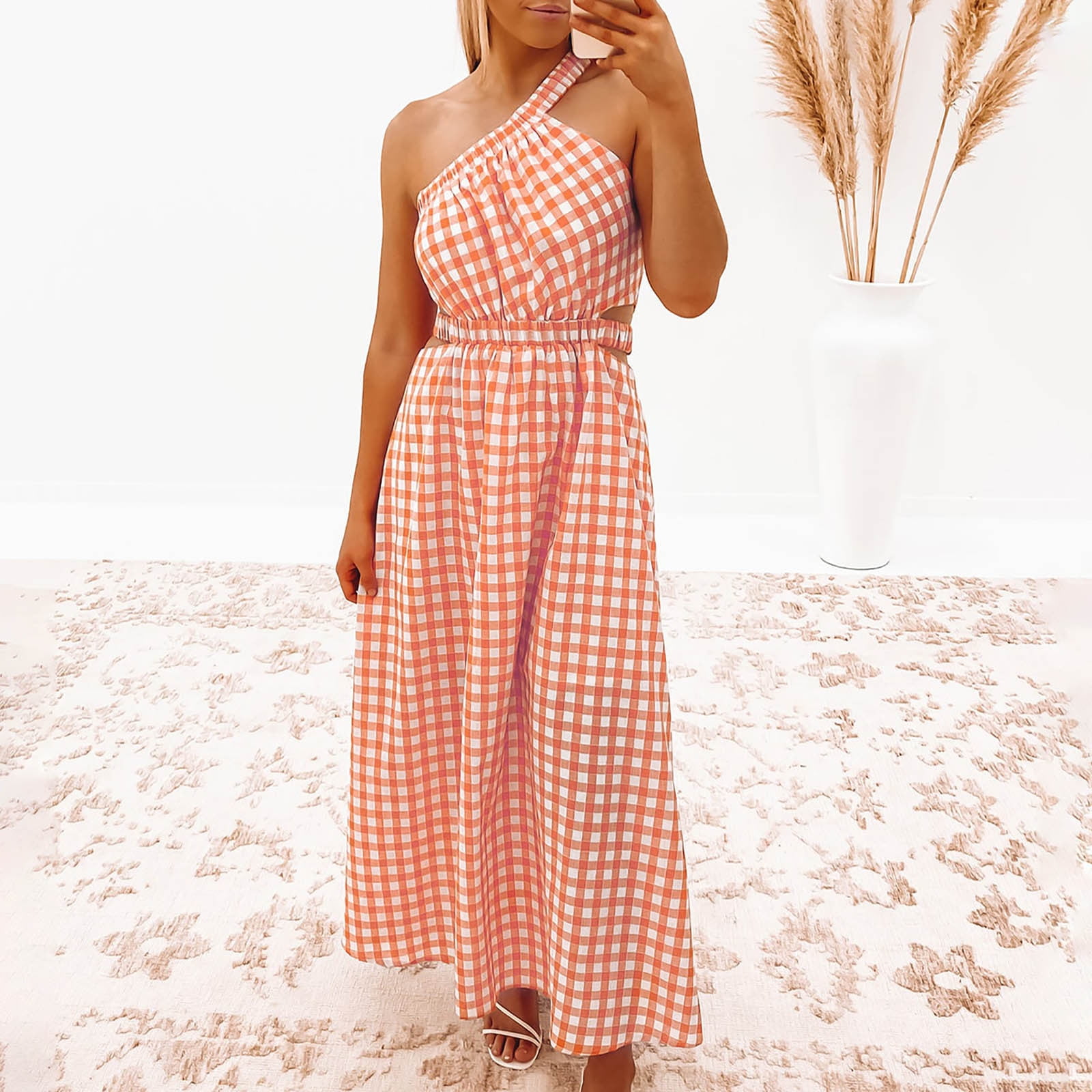 Herrnalise Summer Dresses for Women 2023 Trendy Plaid Dress