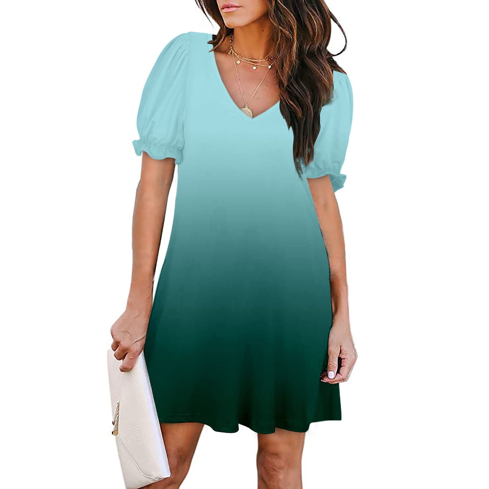 Herrnalise Summer Dresses for Women 2023 Trendy V-neck Short