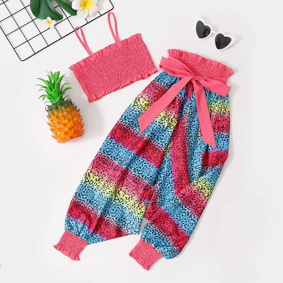 Herrnalise Summer Girls' Children's Clothing Color Leopard Sleeveless Suspender Top And Half Skirt Two-piece Set