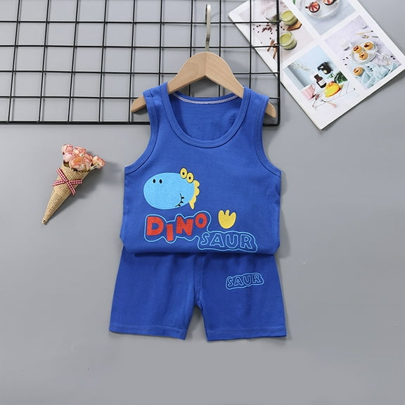 Herrnalise Summer Outfits Infant Toddler Baby Boys Girls Cute Cartoon Printed Sleeveless T-Shirt Tops Vest and Shorts 2PCS Clothes Set
