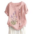 thumbnail image 1 of Herrnalise Summer Pajamas 2024 Women Linen Shirts 3/4 Sleeve Loose Casual Oversized Tops Crew Neck Lightweight Basic 2024 Summer Fashion Blouse for Women Gifts, 1 of 3