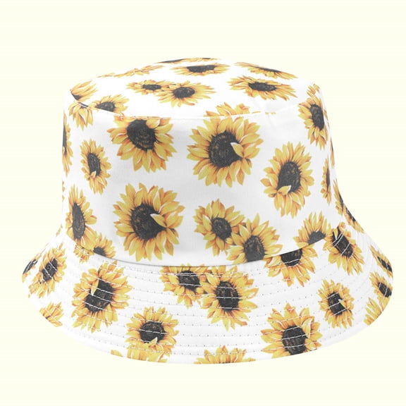 Herrnalise Summer Sun Protection Fashion Sunflower Print Outdoor Sun-hat Fisherman Bucket Hat Cap