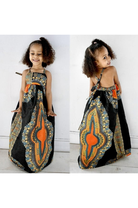 Summer Toddler Baby Girls Sleeveless Dashiki Dress Backless Dresses