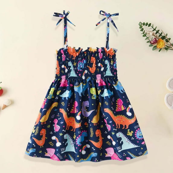 QISIWOLE Summer Toddler Baby Girls Sleeveless Sling Dress Graphic Print Children's Clothing,Savings