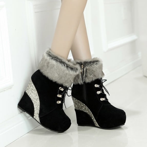 QISIWOLE Super Highheeled Wedgeheel Sequined Plush Boots For Ladies Deals