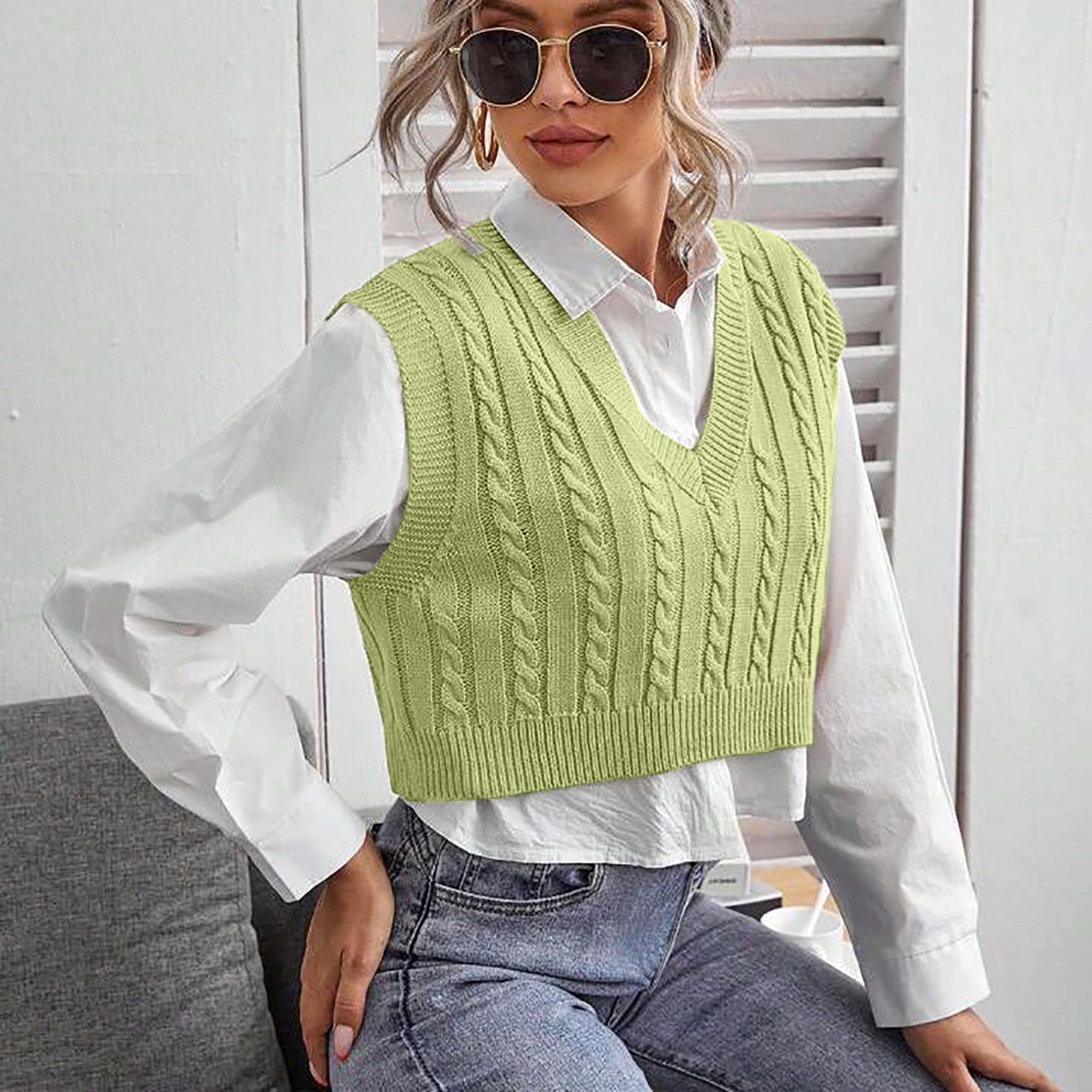トップス NKNIT V-neck KNIT vest Women's Sleeveless Sweater Vest V Neck Knitted Pullover Vest