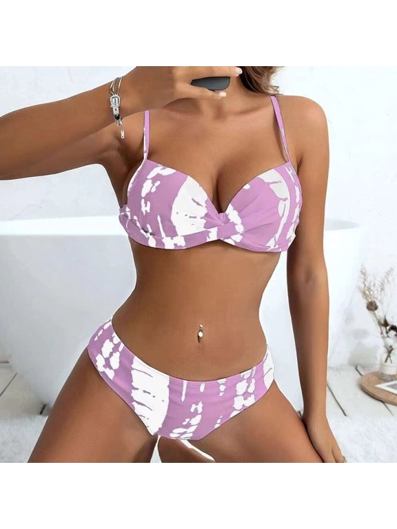 Swimsuits for Women Two Piece Bathing Suits Floral Print Women's Sexy Bikini Split Two-Piece Beach With Chest Pad Swimsuit