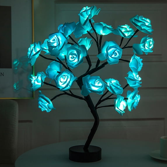 Herrnalise Tabletop Bonsai Tree Colorful 18"×24" LED Rose Flower Tree Lamp,Multicolored Light Decorative Desk Tree for Living Room Bedroom Party Wedding Anniversary Home Decor,Blue