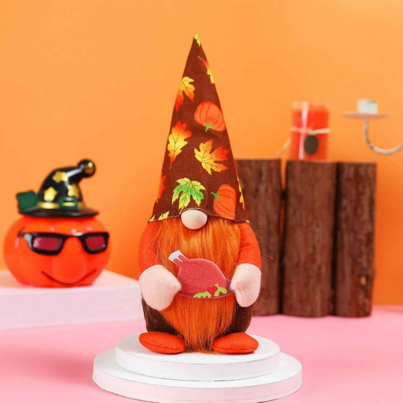 Herrnalise Thanksgiving Gnome Plush Decorations,Fall ThanksgivingHandmade Scandinavian Tomte - Autumn Pumpkins Home Tabletop Gnomes Decor Ornaments - Orange Beard