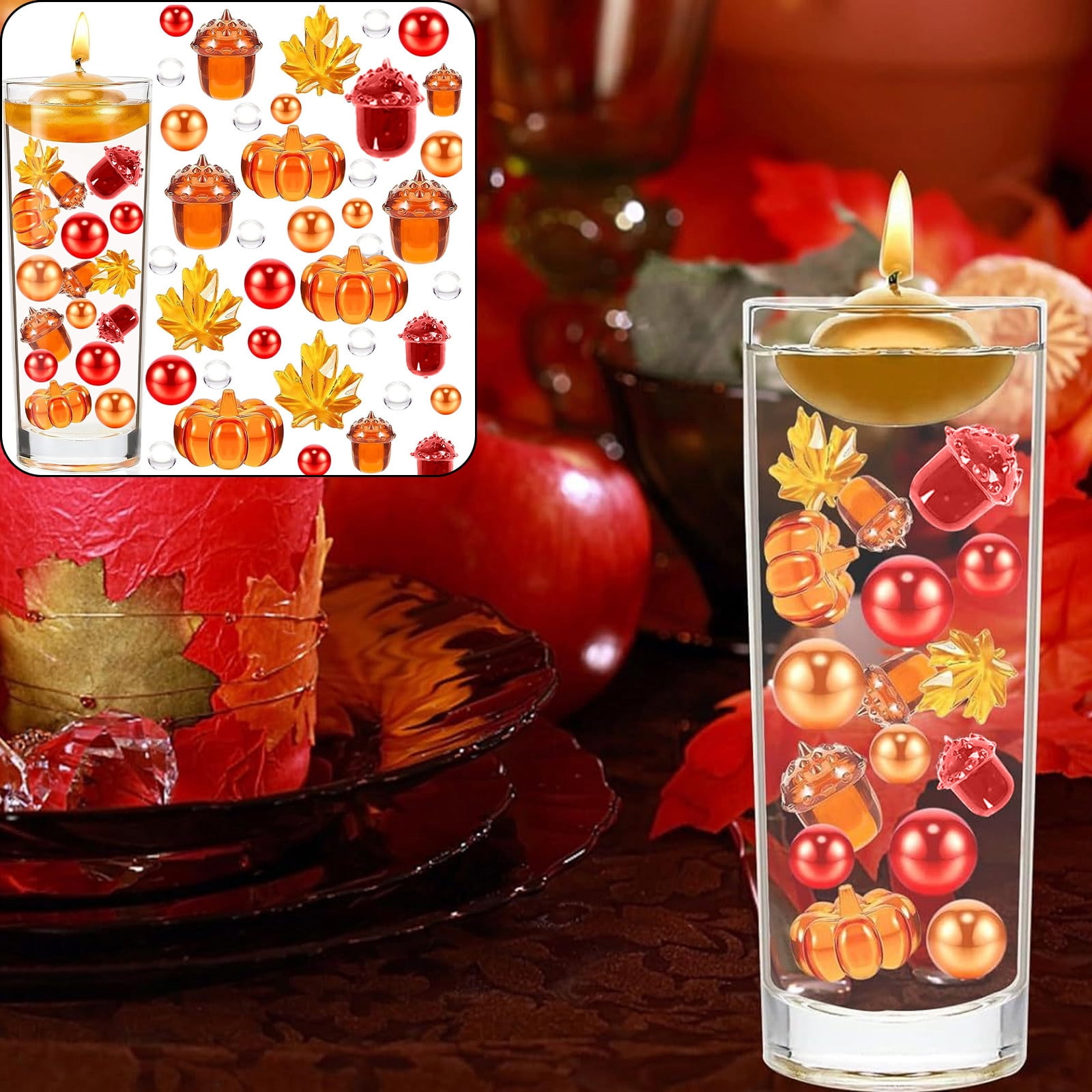 Herrnalise Thanksgiving Vase Filler Set Faux Pearl Pumpkin Maple Leaves